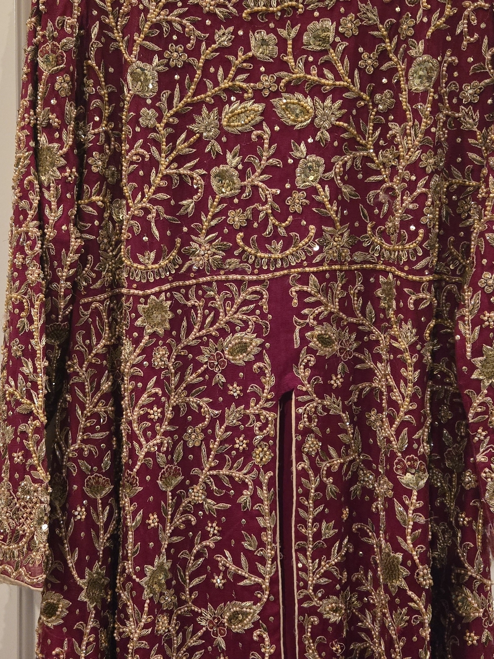 Embroidered Maroon Dress with Gold Threadwork